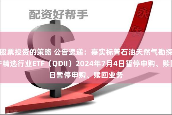 股票投资的策略 公告速递：嘉实标普石油天然气勘探及生产精选行业ETF（QDII）2024年7月4日暂停申购、赎回业务