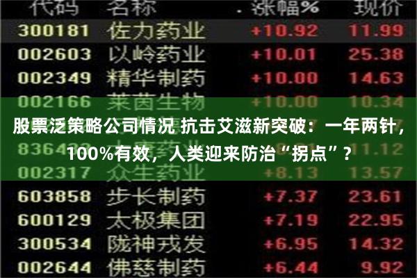 股票泛策略公司情况 抗击艾滋新突破：一年两针，100%有效，人类迎来防治“拐点”？