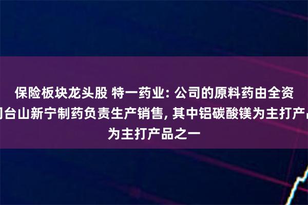 保险板块龙头股 特一药业: 公司的原料药由全资子公司台山新宁制药负责生产销售, 其中铝碳酸镁为主打产品之一