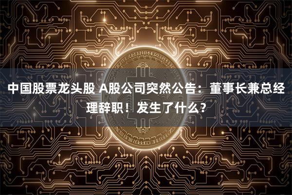 中国股票龙头股 A股公司突然公告：董事长兼总经理辞职！发生了什么？